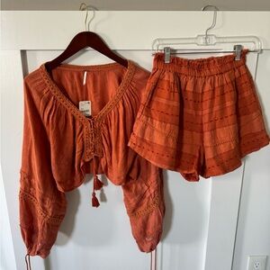 Free People Rust/ Orange Top and Short Set